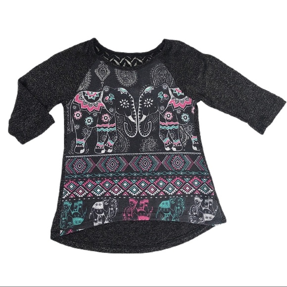 Beautees Kid’s Gauzy 3/4 Sleeve Elephant Tee - Picture 1 of 7